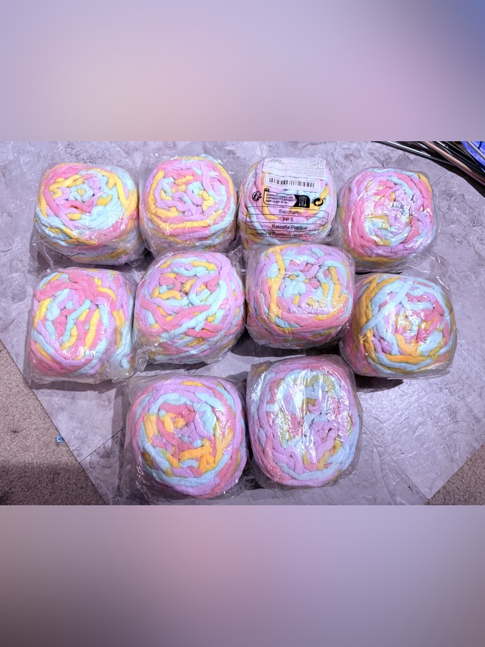 Lot of 10 Pastel Multi-Color Plush Chenille Blanket Yarn Skeins-Soft Chunky Yarn